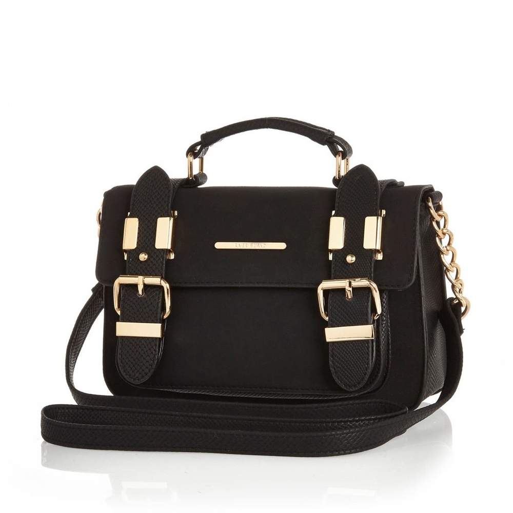 River Island Black Faux Suede Mini Satchel Handbag